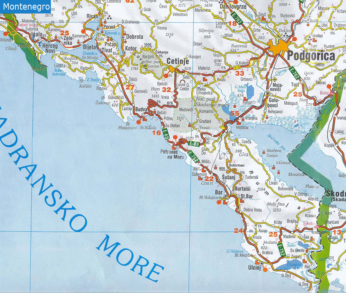 черногория карта побережья