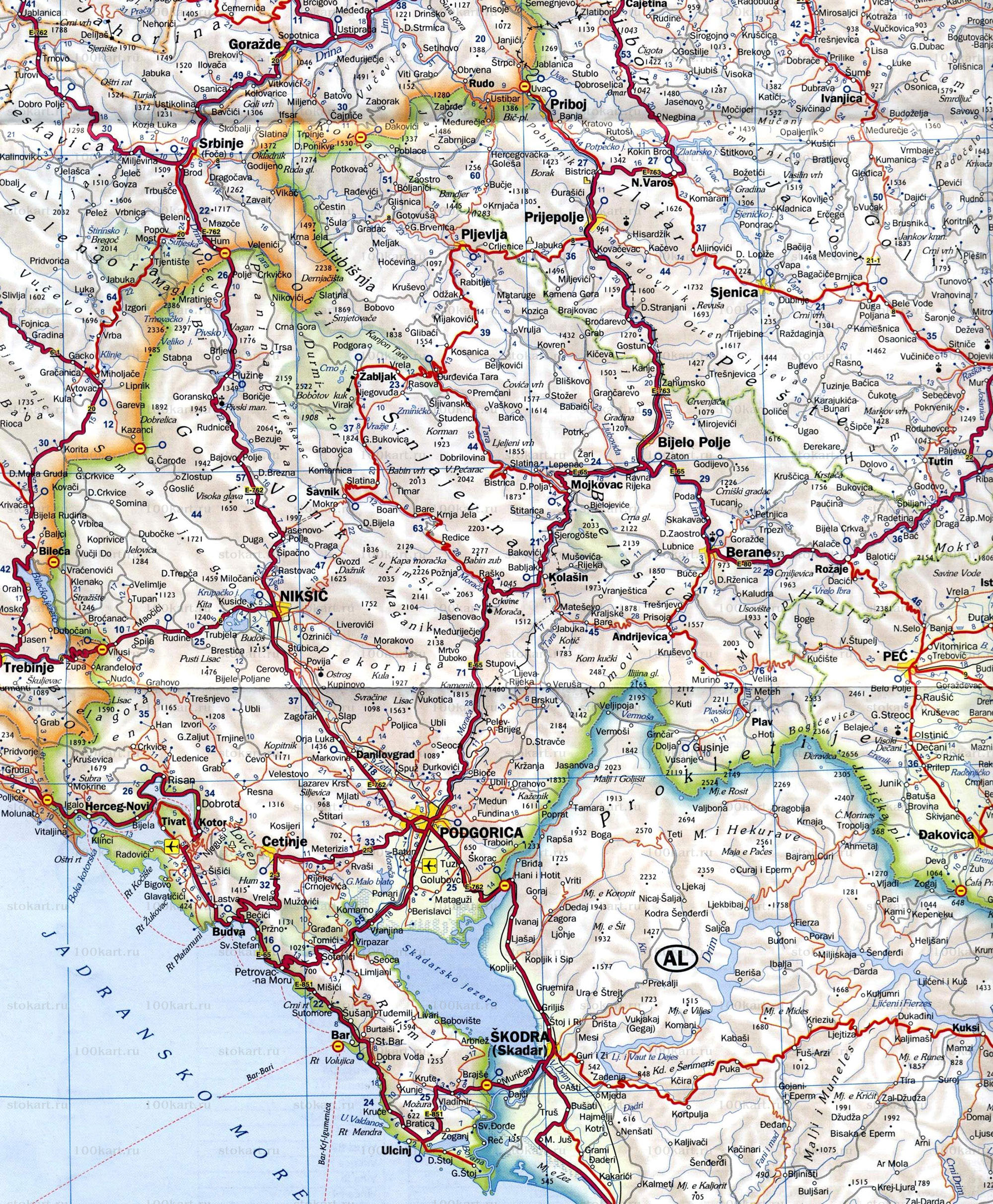 подробная карта черногории