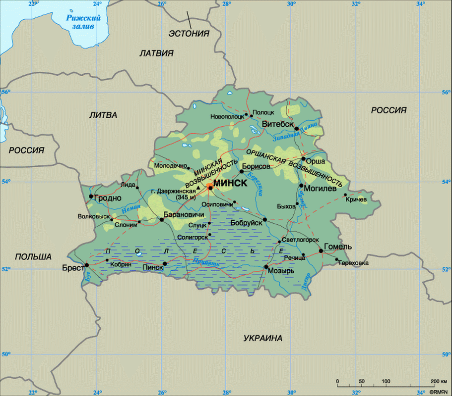 Карта беларуси с городами на белорусском языке